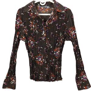 Vintage Y2K Apt 9 Stretch  Shirt Womens Large Stretchy Long sleeve Brown Floral